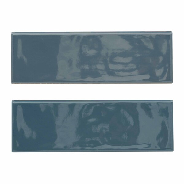 Urbano Navy Bullnose 4 In. X 12 In. Glossy Ceramic Wall Tile, 12PK